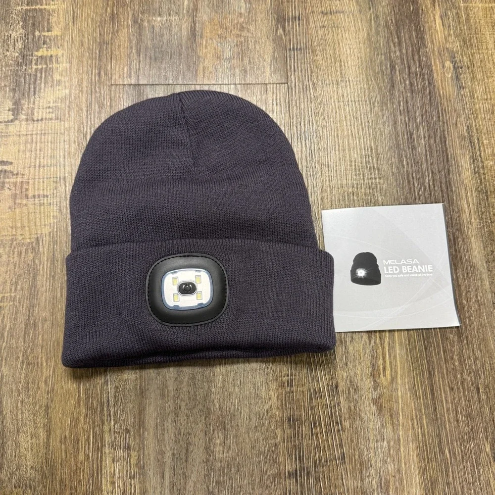 MELASA LED Beanie‎ Hat Rechargeable USB 4x High Powered SMD LEDs 150 Lumen NWOT
